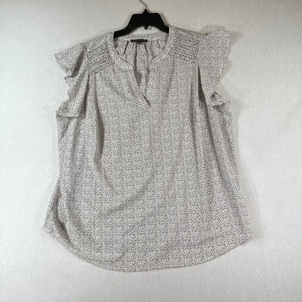 Adrianna Papell Blouse Womens 1X Flutter Sleeve Black White Print AD1S300826W